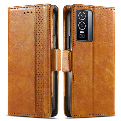 Funda de Cuero Cartera con Soporte Carcasa S02D para Vivo Y76 5G Marron Claro