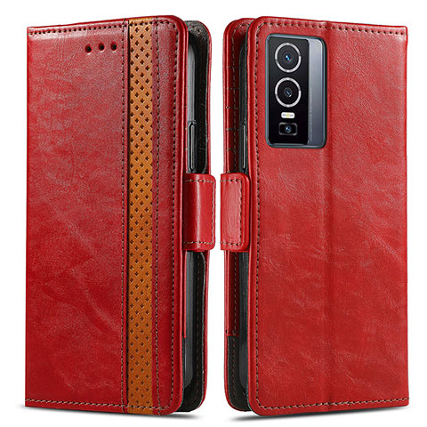 Funda de Cuero Cartera con Soporte Carcasa S02D para Vivo Y76 5G Rojo