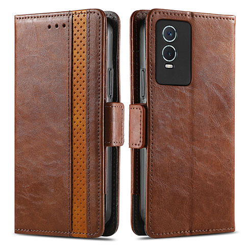 Funda de Cuero Cartera con Soporte Carcasa S02D para Vivo Y76s 5G Marron