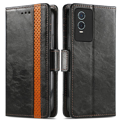 Funda de Cuero Cartera con Soporte Carcasa S02D para Vivo Y76s 5G Negro