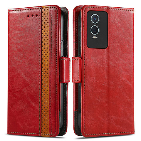 Funda de Cuero Cartera con Soporte Carcasa S02D para Vivo Y76s 5G Rojo