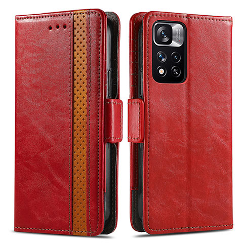 Funda de Cuero Cartera con Soporte Carcasa S02D para Xiaomi Mi 11i 5G (2022) Rojo