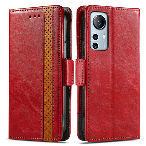 Funda de Cuero Cartera con Soporte Carcasa S02D para Xiaomi Mi 12 5G Rojo