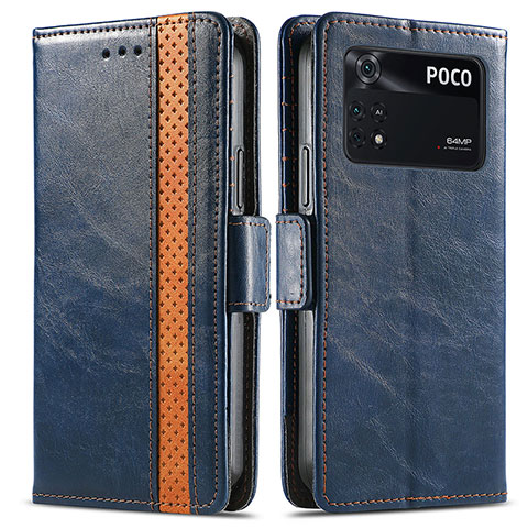 Funda de Cuero Cartera con Soporte Carcasa S02D para Xiaomi Poco M4 Pro 4G Azul