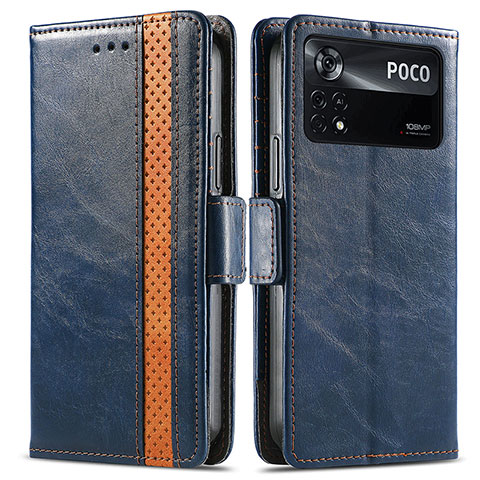 Funda de Cuero Cartera con Soporte Carcasa S02D para Xiaomi Poco X4 Pro 5G Azul