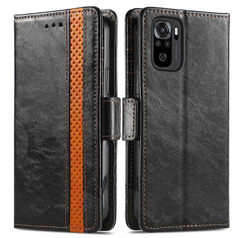 Funda de Cuero Cartera con Soporte Carcasa S02D para Xiaomi Redmi Note 10 4G Negro