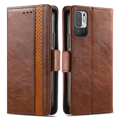 Funda de Cuero Cartera con Soporte Carcasa S02D para Xiaomi Redmi Note 10 5G Marron