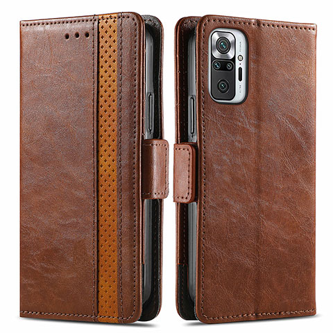 Funda de Cuero Cartera con Soporte Carcasa S02D para Xiaomi Redmi Note 10 Pro Max Marron