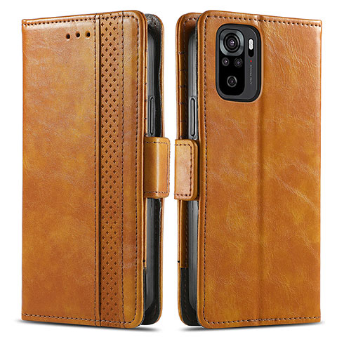 Funda de Cuero Cartera con Soporte Carcasa S02D para Xiaomi Redmi Note 10S 4G Marron Claro