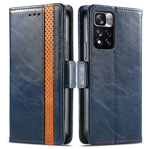 Funda de Cuero Cartera con Soporte Carcasa S02D para Xiaomi Redmi Note 11 Pro+ Plus 5G Azul