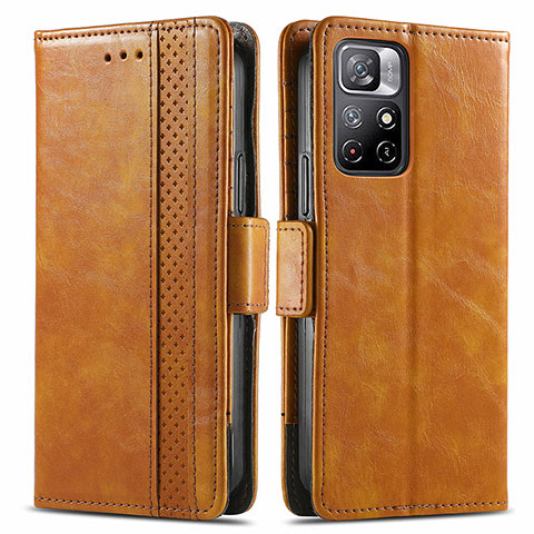 Funda de Cuero Cartera con Soporte Carcasa S02D para Xiaomi Redmi Note 11S 5G Marron Claro