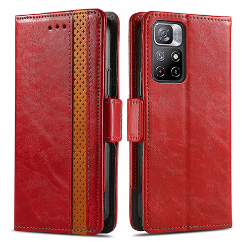 Funda de Cuero Cartera con Soporte Carcasa S02D para Xiaomi Redmi Note 11T 5G Rojo