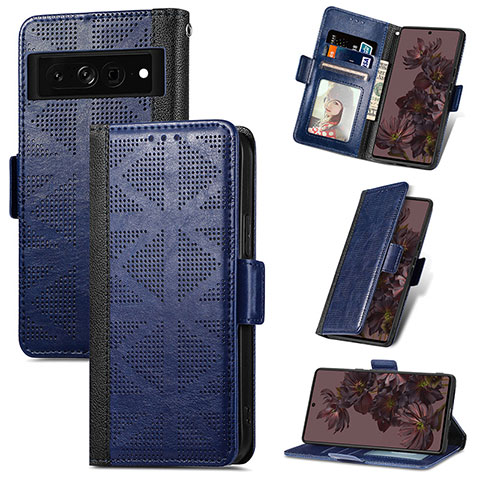 Funda de Cuero Cartera con Soporte Carcasa S03D para Google Pixel 7 Pro 5G Azul