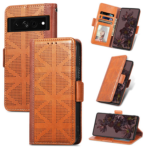 Funda de Cuero Cartera con Soporte Carcasa S03D para Google Pixel 7 Pro 5G Marron