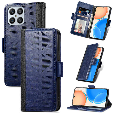 Funda de Cuero Cartera con Soporte Carcasa S03D para Huawei Honor X8 4G Azul