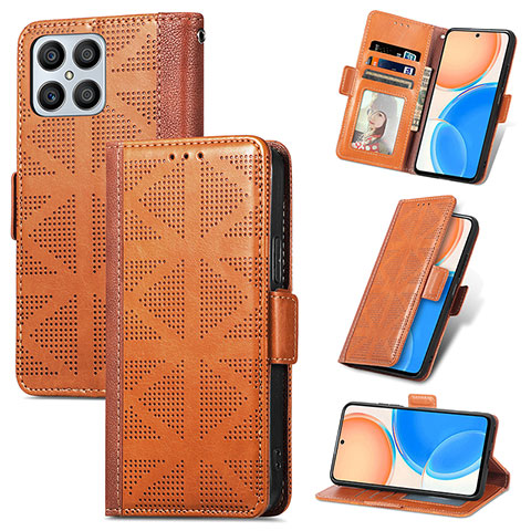 Funda de Cuero Cartera con Soporte Carcasa S03D para Huawei Honor X8 4G Marron