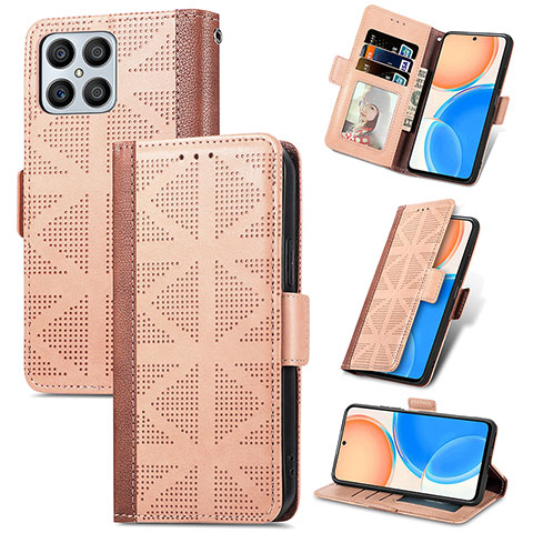 Funda de Cuero Cartera con Soporte Carcasa S03D para Huawei Honor X8 4G Marron Claro