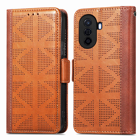 Funda de Cuero Cartera con Soporte Carcasa S03D para Huawei Nova Y70 Marron