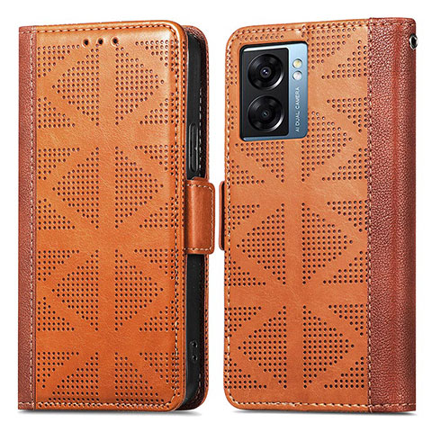 Funda de Cuero Cartera con Soporte Carcasa S03D para Oppo A57 5G Marron