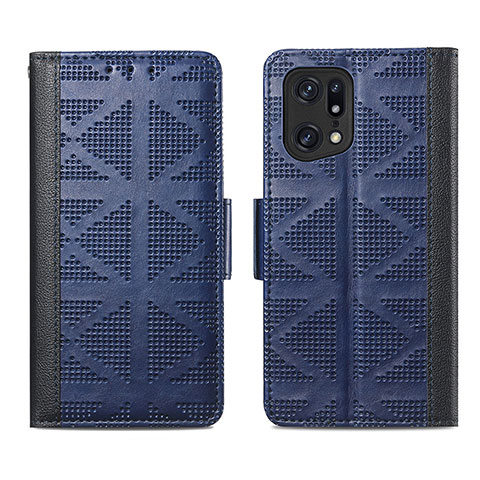 Funda de Cuero Cartera con Soporte Carcasa S03D para Oppo Find X5 5G Azul