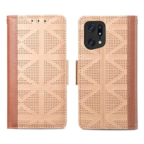 Funda de Cuero Cartera con Soporte Carcasa S03D para Oppo Find X5 Pro 5G Marron Claro