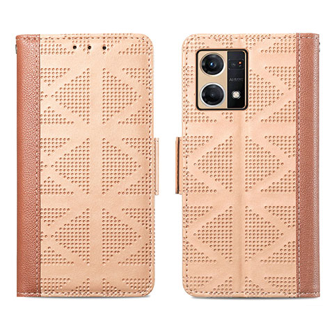 Funda de Cuero Cartera con Soporte Carcasa S03D para Oppo Reno7 4G Marron Claro