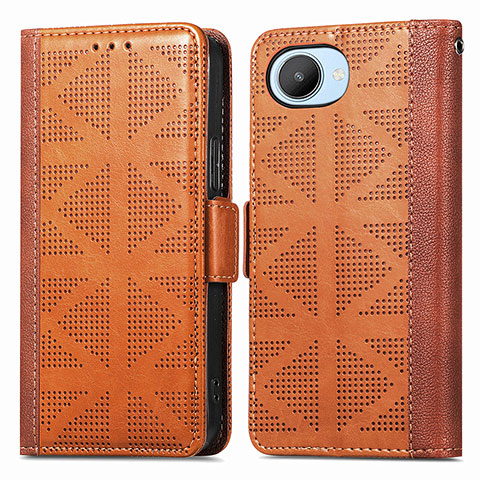 Funda de Cuero Cartera con Soporte Carcasa S03D para Realme C30 Marron