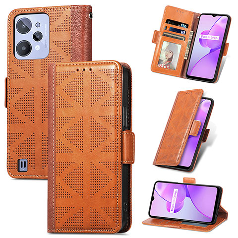 Funda de Cuero Cartera con Soporte Carcasa S03D para Realme C31 Marron