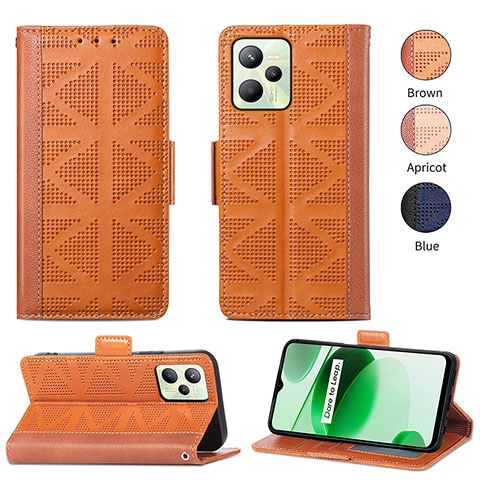 Funda de Cuero Cartera con Soporte Carcasa S03D para Realme Narzo 50A Prime Marron