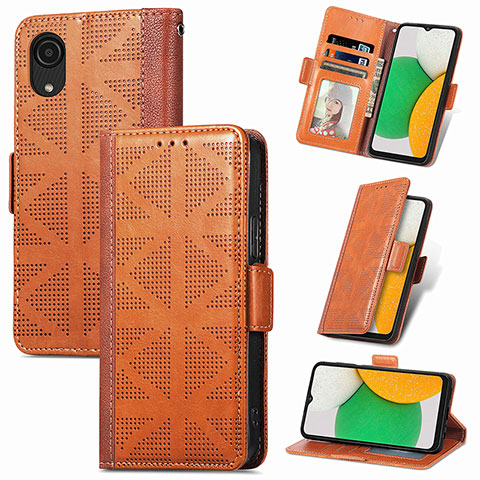 Funda de Cuero Cartera con Soporte Carcasa S03D para Samsung Galaxy A03 Core Marron