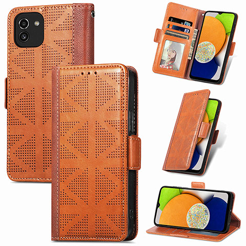 Funda de Cuero Cartera con Soporte Carcasa S03D para Samsung Galaxy A03 Marron