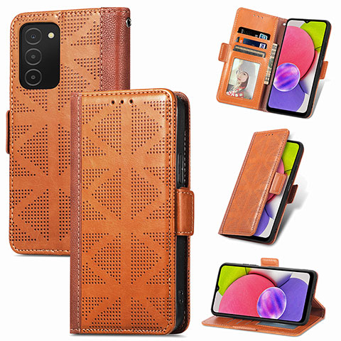 Funda de Cuero Cartera con Soporte Carcasa S03D para Samsung Galaxy A03s Marron