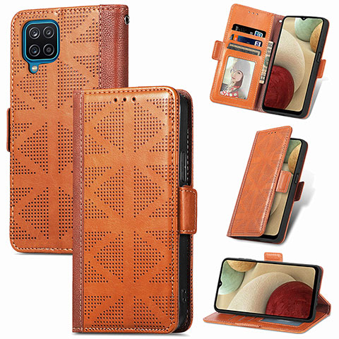 Funda de Cuero Cartera con Soporte Carcasa S03D para Samsung Galaxy A12 5G Marron