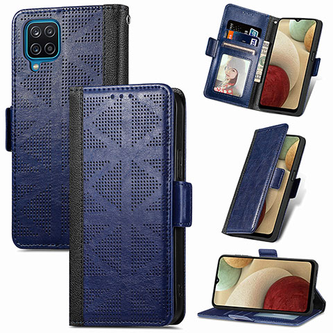 Funda de Cuero Cartera con Soporte Carcasa S03D para Samsung Galaxy F12 Azul