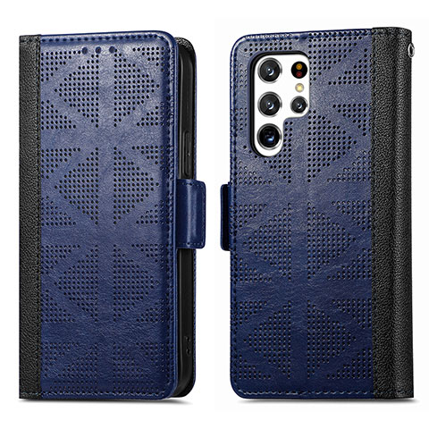 Funda de Cuero Cartera con Soporte Carcasa S03D para Samsung Galaxy S21 Ultra 5G Azul