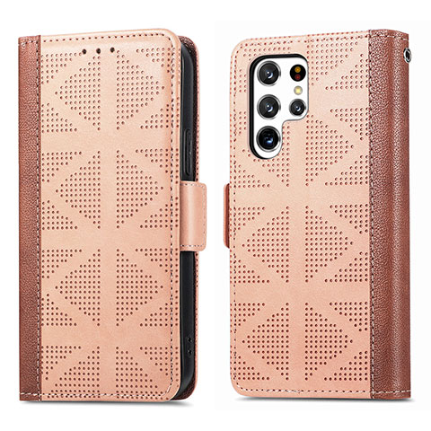 Funda de Cuero Cartera con Soporte Carcasa S03D para Samsung Galaxy S21 Ultra 5G Marron Claro