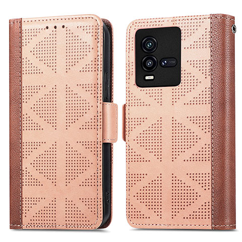 Funda de Cuero Cartera con Soporte Carcasa S03D para Vivo iQOO 9T 5G Marron Claro