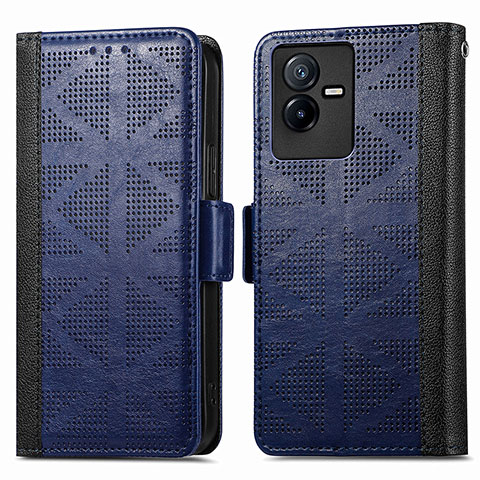 Funda de Cuero Cartera con Soporte Carcasa S03D para Vivo iQOO Z6x Azul