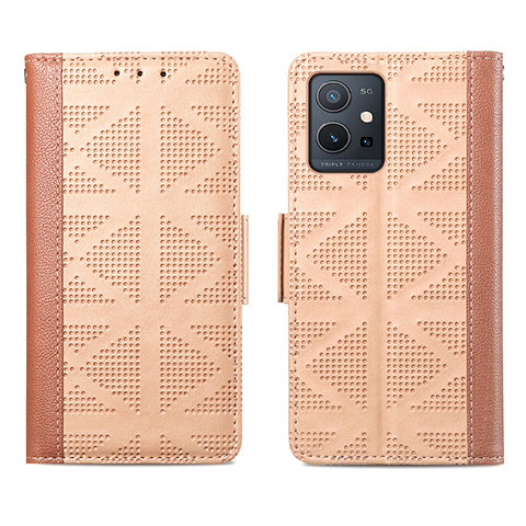 Funda de Cuero Cartera con Soporte Carcasa S03D para Vivo T1 5G India Marron Claro