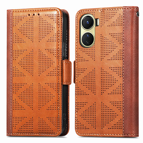 Funda de Cuero Cartera con Soporte Carcasa S03D para Vivo Y16 Marron