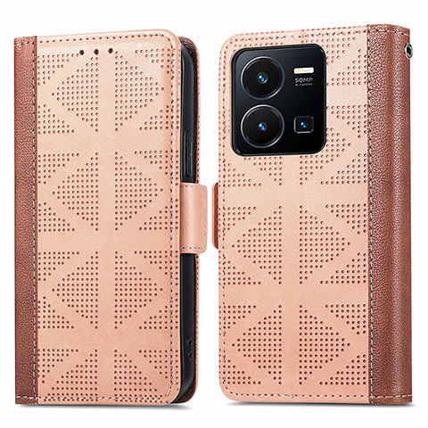 Funda de Cuero Cartera con Soporte Carcasa S03D para Vivo Y35 4G Marron Claro