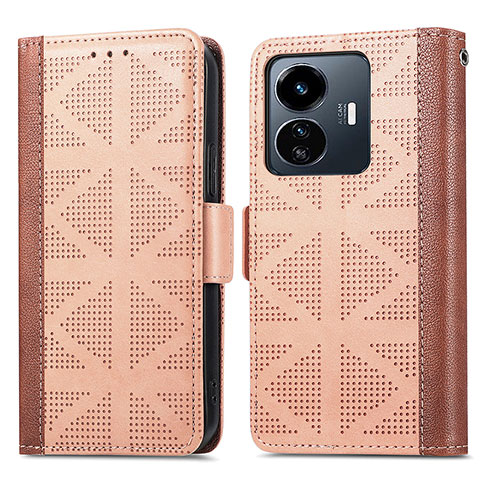 Funda de Cuero Cartera con Soporte Carcasa S03D para Vivo Y77 5G Marron Claro