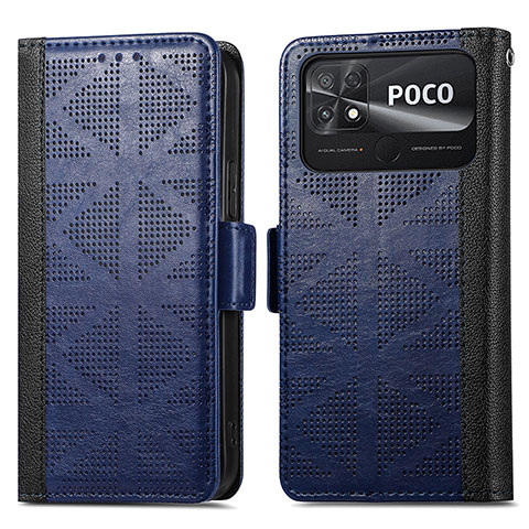 Funda de Cuero Cartera con Soporte Carcasa S03D para Xiaomi Poco C40 Azul