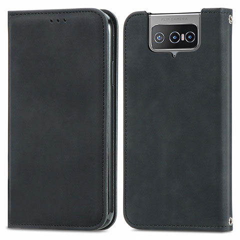 Funda de Cuero Cartera con Soporte Carcasa S04D para Asus Zenfone 7 ZS670KS Negro