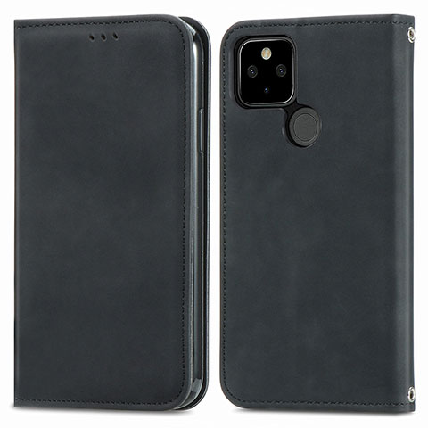 Funda de Cuero Cartera con Soporte Carcasa S04D para Google Pixel 5a 5G Negro