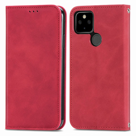 Funda de Cuero Cartera con Soporte Carcasa S04D para Google Pixel 5a 5G Rojo