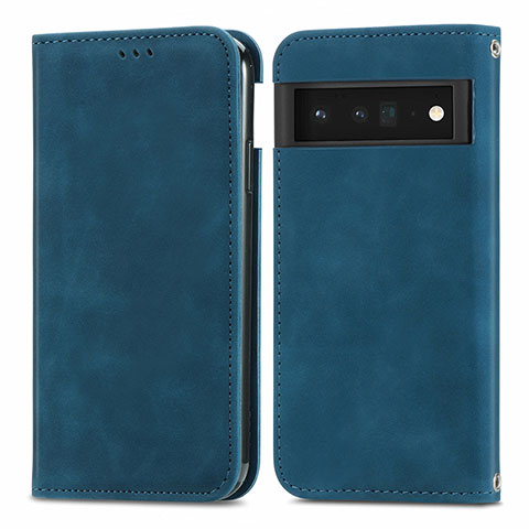 Funda de Cuero Cartera con Soporte Carcasa S04D para Google Pixel 6 Pro 5G Azul