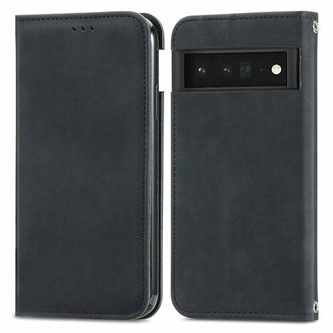 Funda de Cuero Cartera con Soporte Carcasa S04D para Google Pixel 6 Pro 5G Negro