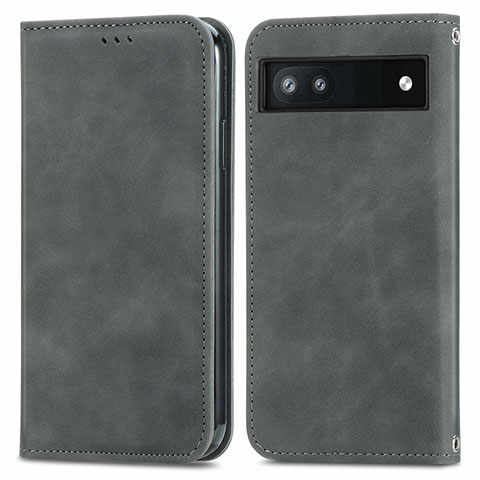 Funda de Cuero Cartera con Soporte Carcasa S04D para Google Pixel 6a 5G Gris