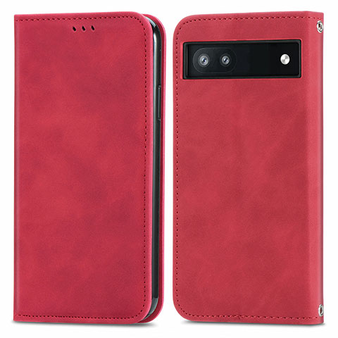 Funda de Cuero Cartera con Soporte Carcasa S04D para Google Pixel 6a 5G Rojo